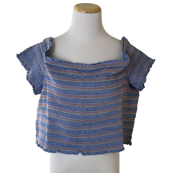 Forever 21 Knit Smocked Off the Shoulder Blue Crop Top Size 2X NWT - Picture 1 of 5